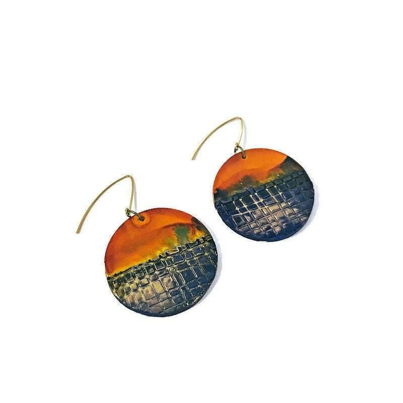 Large Disc Dangle Earrings, Handmade Alcohol Ink – 