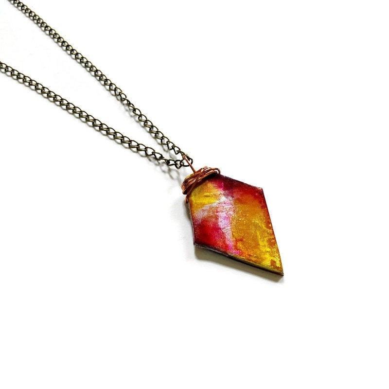 Alcohol Ink Pendant in Yellow Red Silver