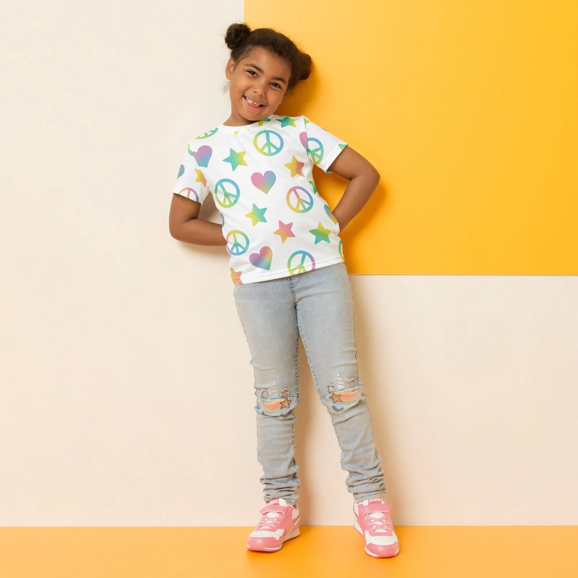 Paper peace Kids crew neck t-shirt - Peace Signs, Hearts & Stars