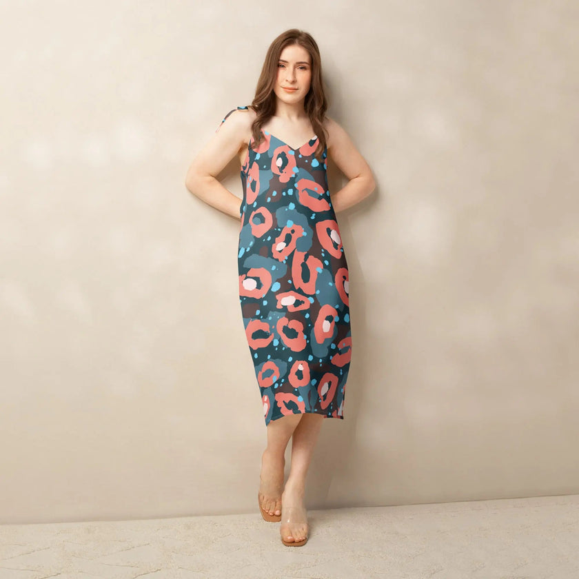 Tie-strap midi dress - Hot Pink Leopard Print