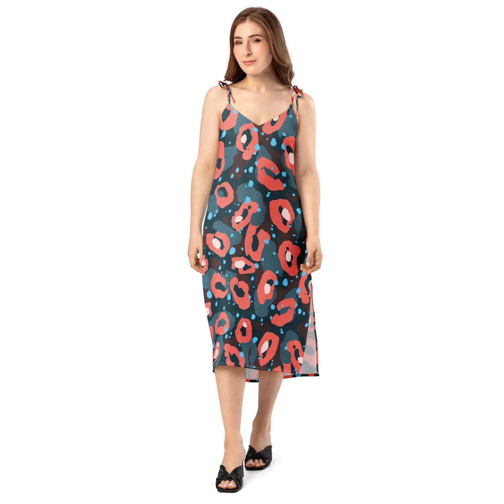 Tie-strap midi dress - Hot Pink Leopard Print