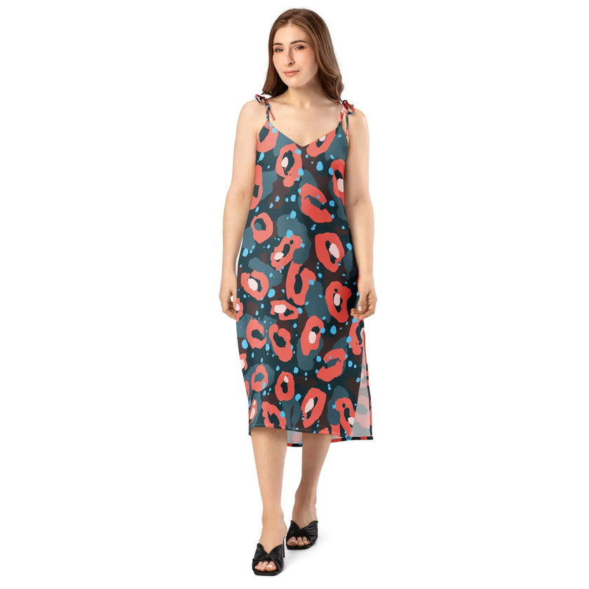 Tie-strap midi dress - Hot Pink Leopard Print