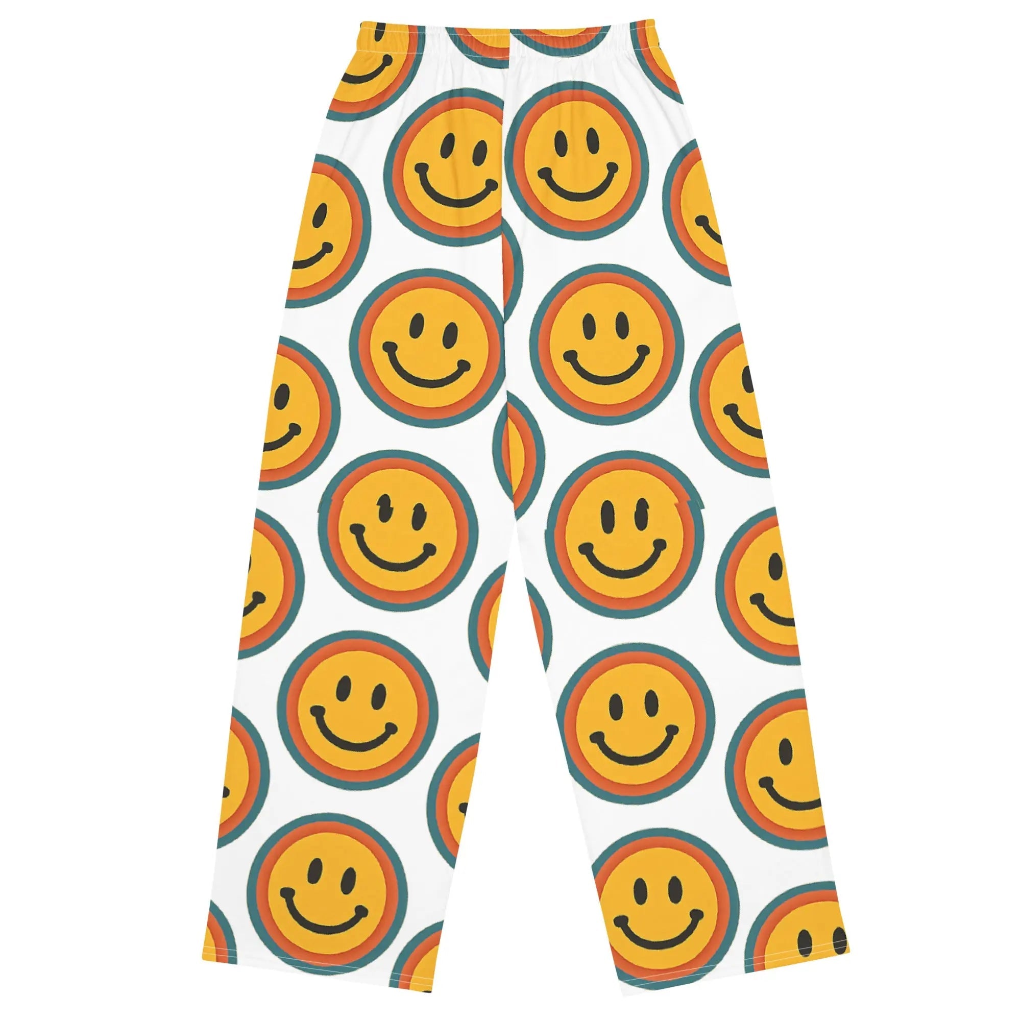 All-over print unisex wide-leg pants - retro smiley faces