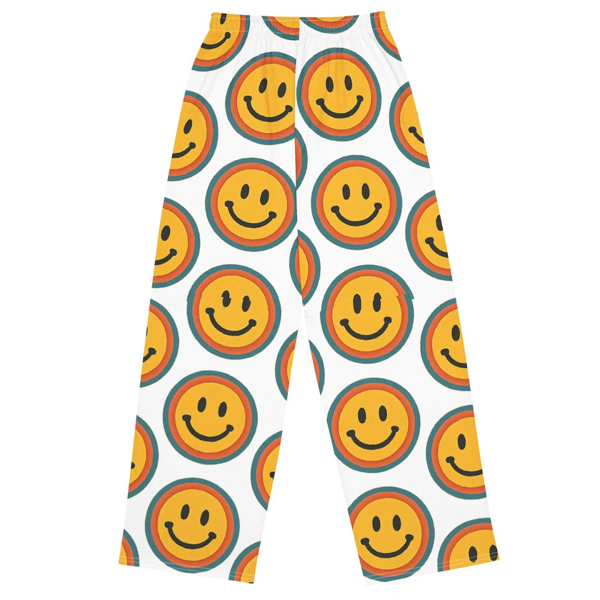 All-over print unisex wide-leg pants - retro smiley faces
