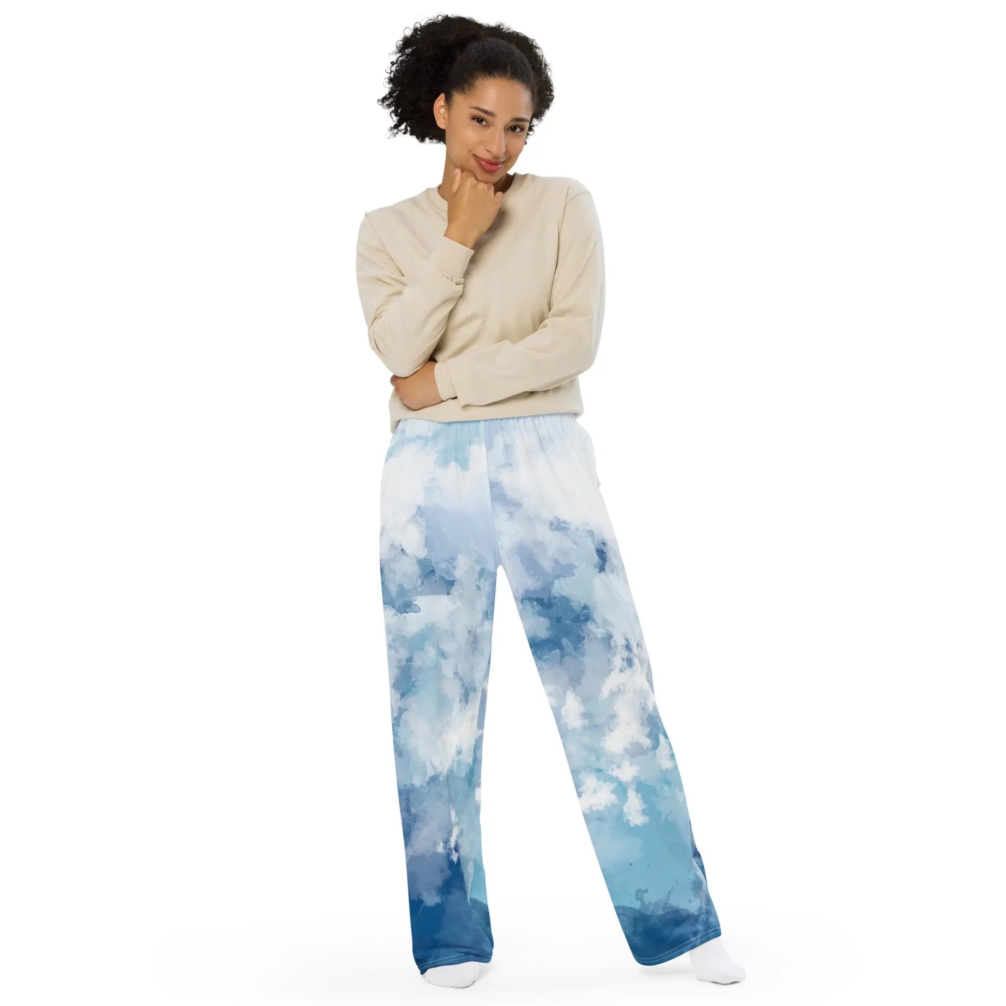 All-over print unisex wide-leg pants - Blue&White Tie Dye