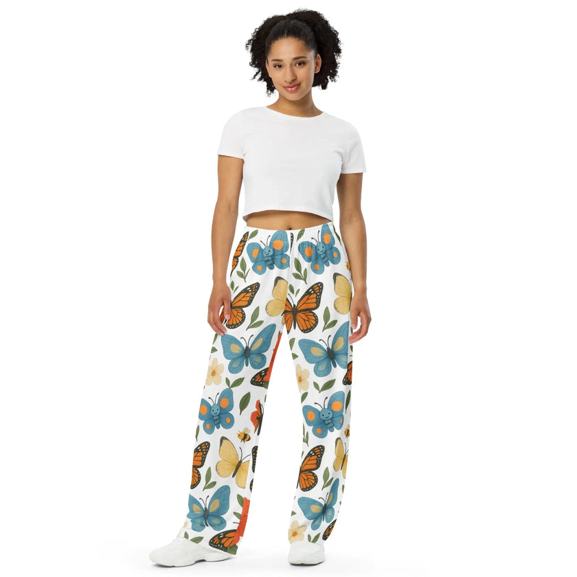 All-over print unisex wide-leg pants - Monarch butterfly