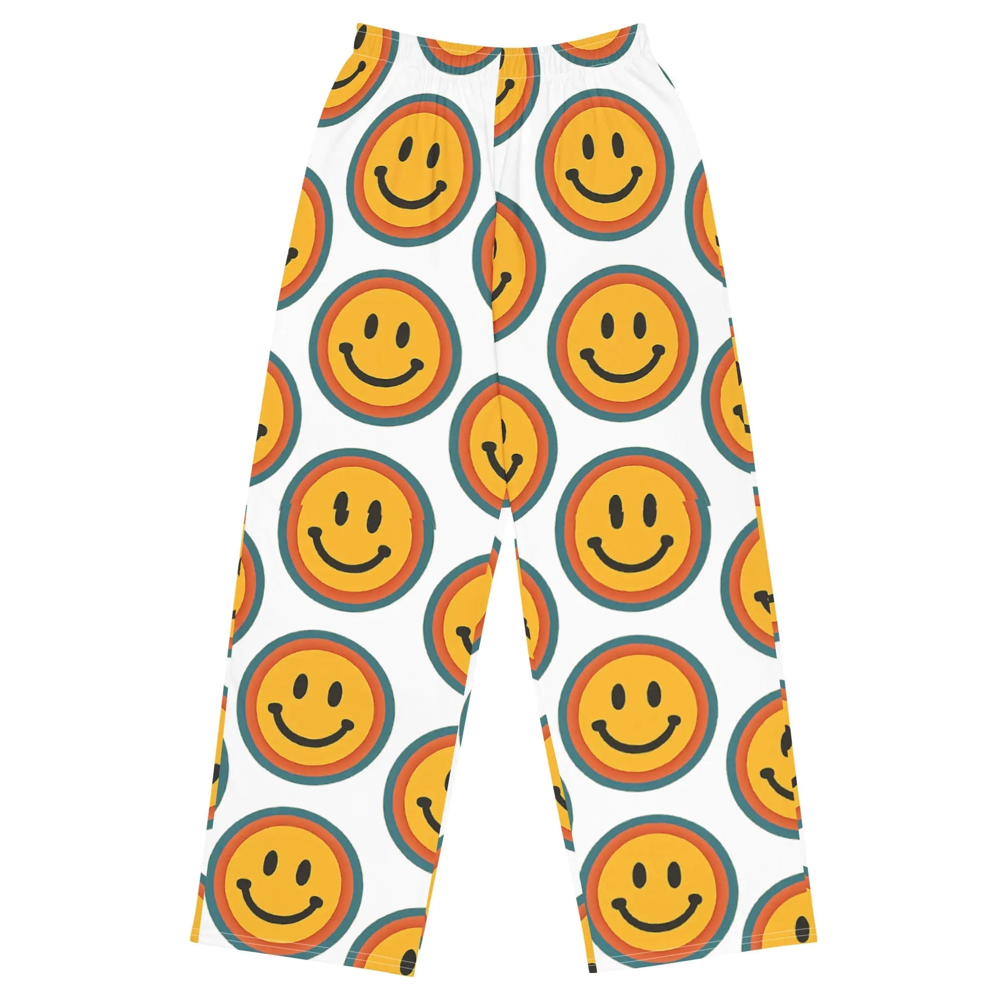 All-over print unisex wide-leg pants - retro smiley faces