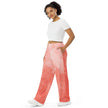 All-over print unisex wide-leg pants - Coral Water-colour