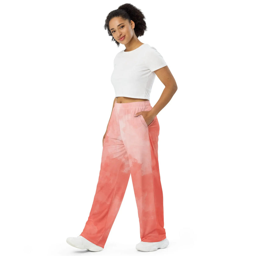 All-over print unisex wide-leg pants - Coral Water-colour