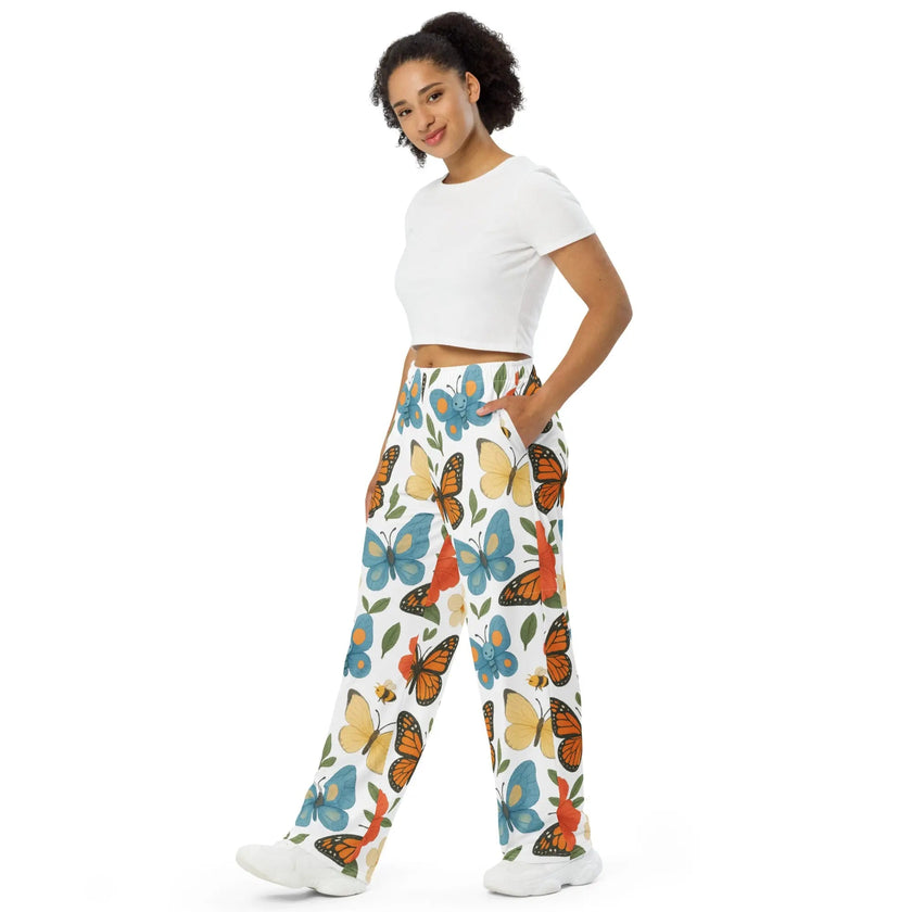 All-over print unisex wide-leg pants - Monarch butterfly