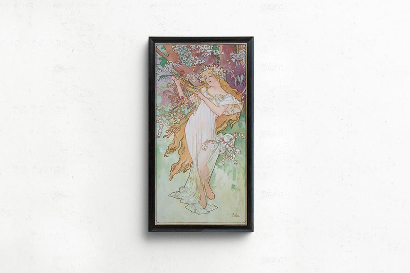Alphonse Mucha - Les Saisons (Spring/Printemps) | Vintage Narrow Vertical Art (available handframed or unframed) 2x1