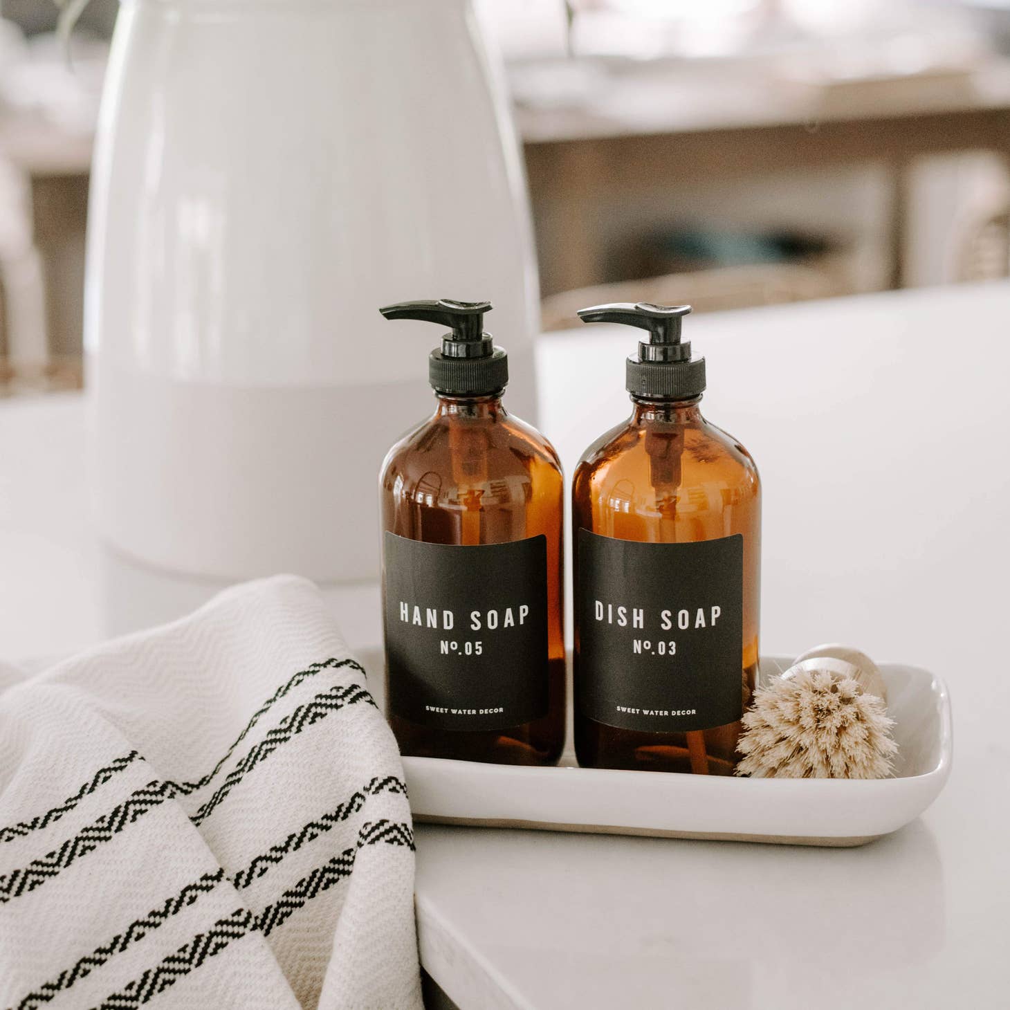 Amber Glass Dish Soap Dispenser