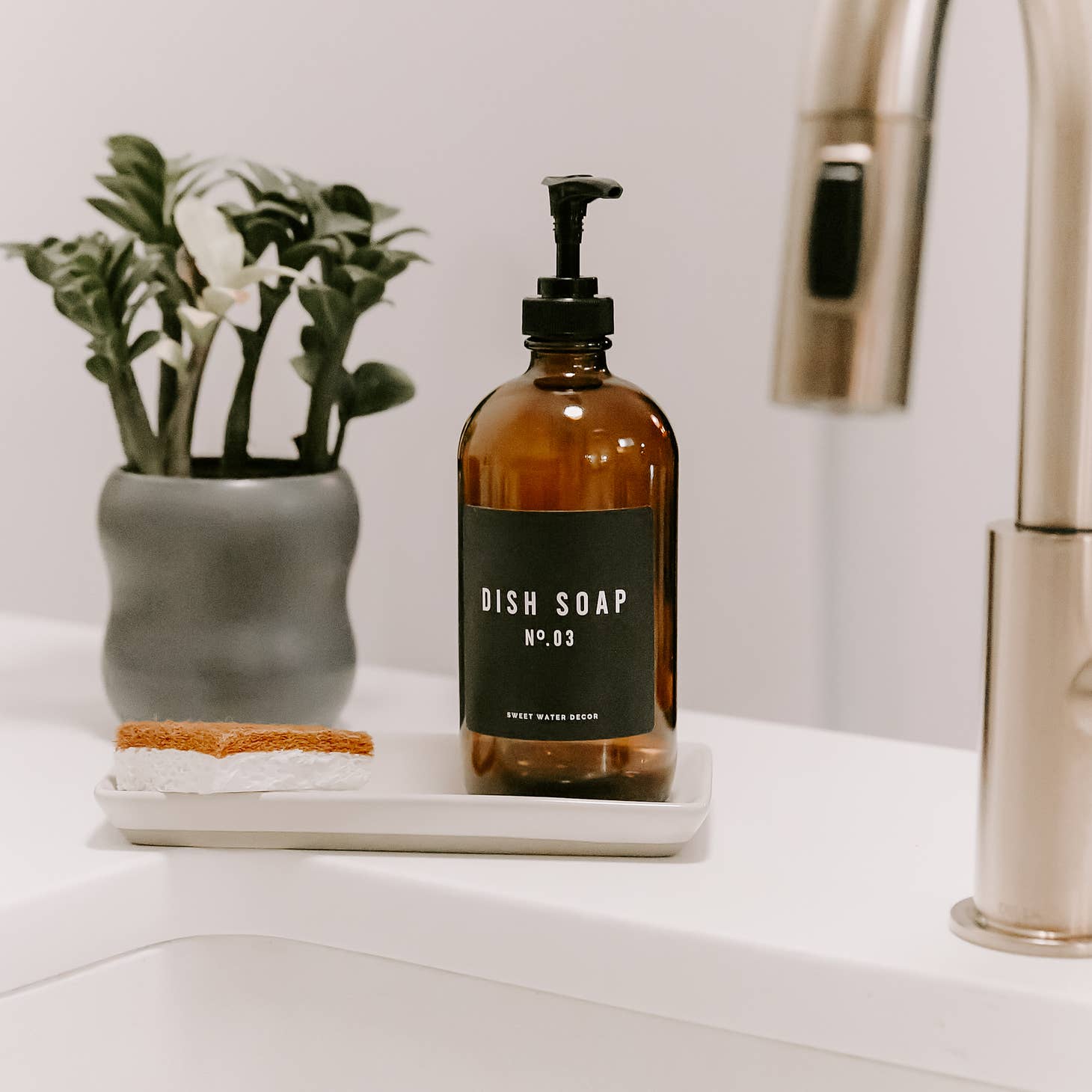 Amber Glass Dish Soap Dispenser