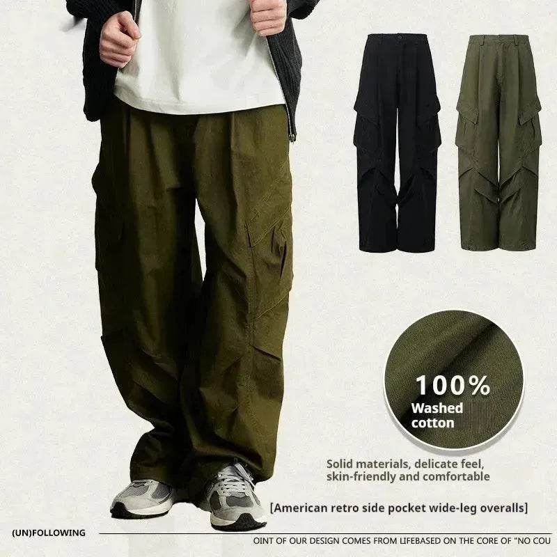 American Retro Loose Side Pocket Wide-leg Cargo Pant for men