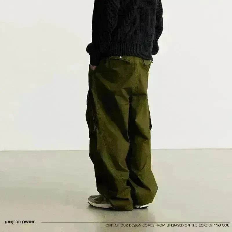 American Retro Loose Side Pocket Wide-leg Cargo Pant for men