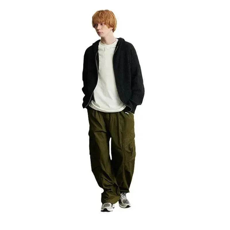 American Retro Loose Side Pocket Wide-leg Cargo Pant for men
