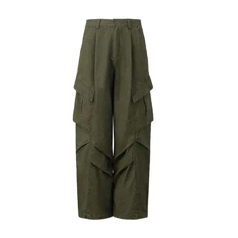 American Retro Loose Side Pocket Wide-leg Cargo Pant for men