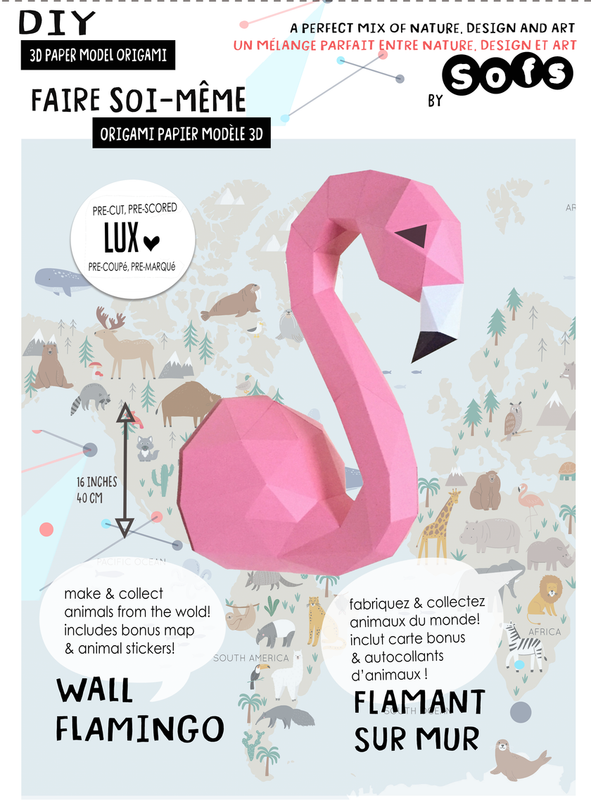 DIY Wall Flamingo 3D Origami paper model Kit