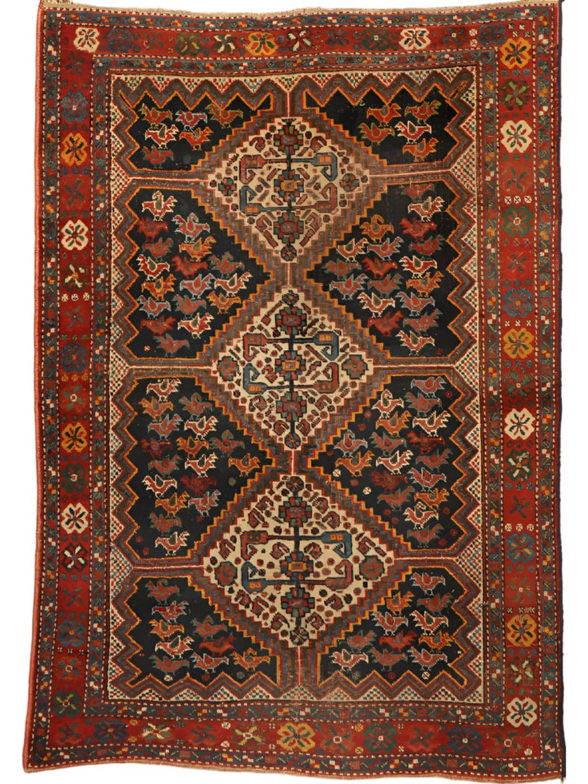 Antique Persian Khamseh Rug | 5' 9