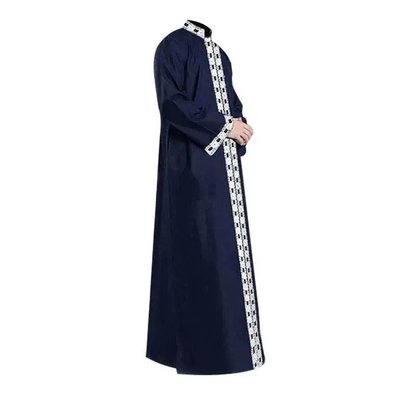 Fashionable and Elegant Arab  Long Sleeved Solid Color Casual Robe Moroccan Men's Jalabiya