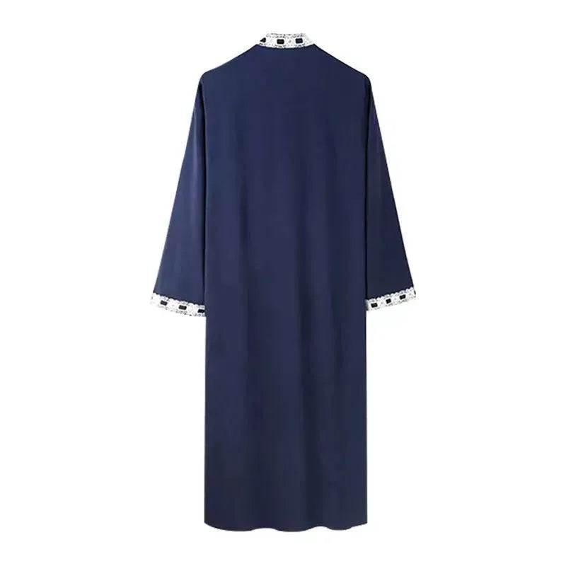 Fashionable and Elegant Arab  Long Sleeved Solid Color Casual Robe Moroccan Men's Jalabiya