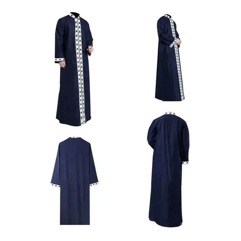 Fashionable and Elegant Arab  Long Sleeved Solid Color Casual Robe Moroccan Men's Jalabiya