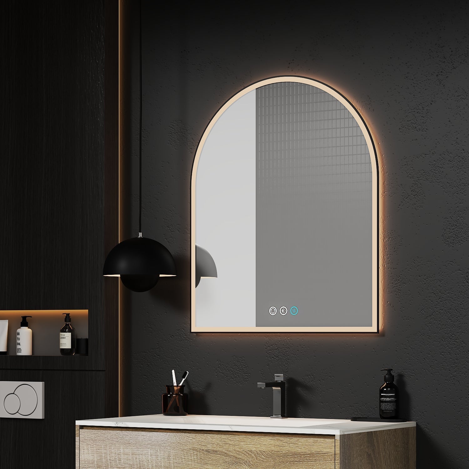 Arched LED Mirror with Black Metal Frame – 30