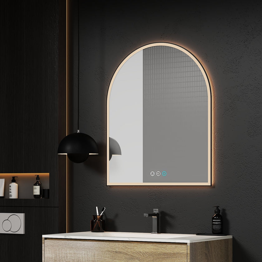 Arched LED Mirror with Black Metal Frame – 30