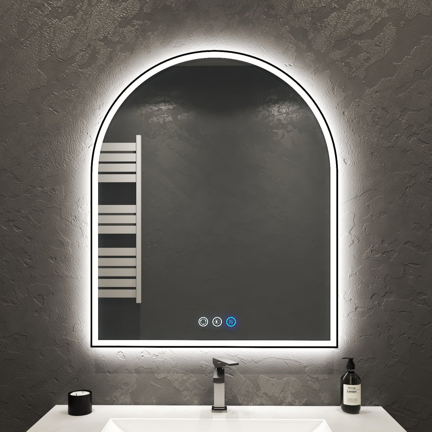 Arched LED Mirror with Black Metal Frame – 30