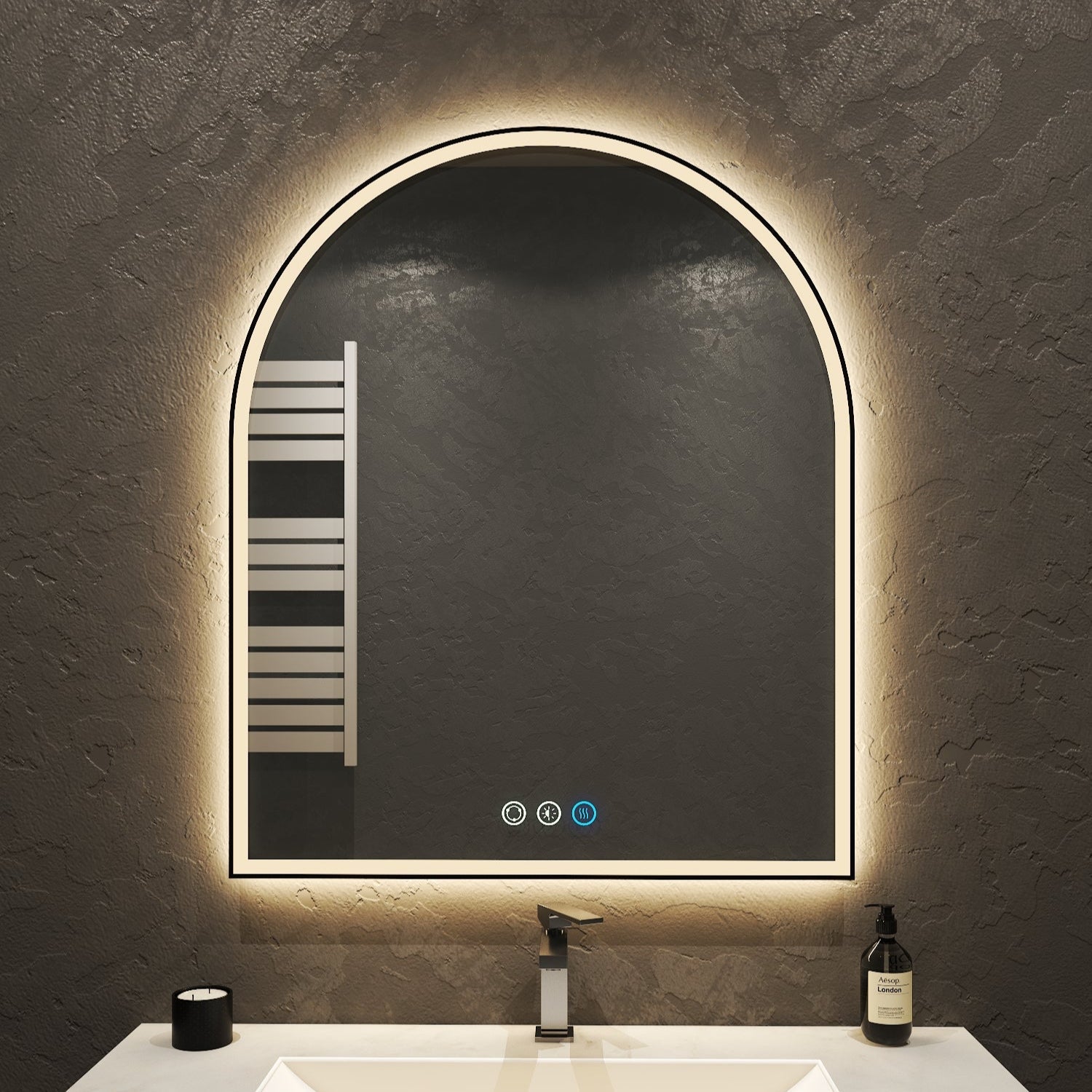 Arched LED Mirror with Black Metal Frame – 30