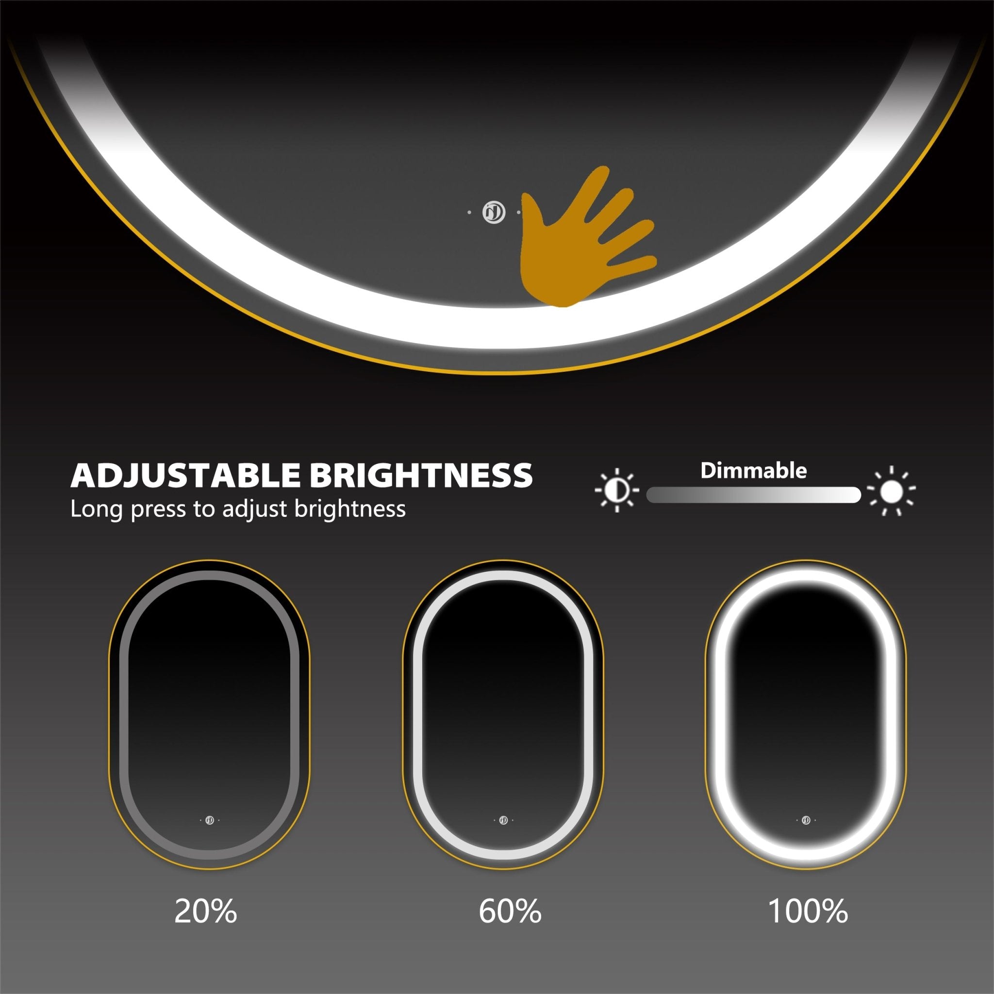 Arco Sense LED Mirror – Copper-free Tempered Glass  HD Silver Mirror Dimming