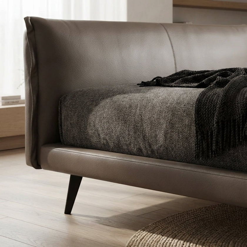 Aries Minimalist Brown Faux Leather Bed