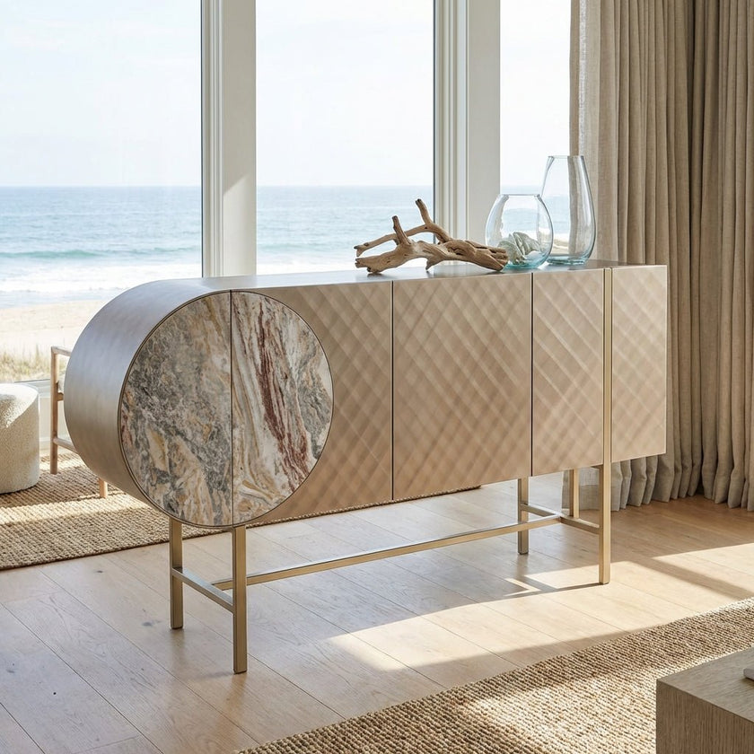 Art Deco Metallic Sideboard with Stainless Steel Base