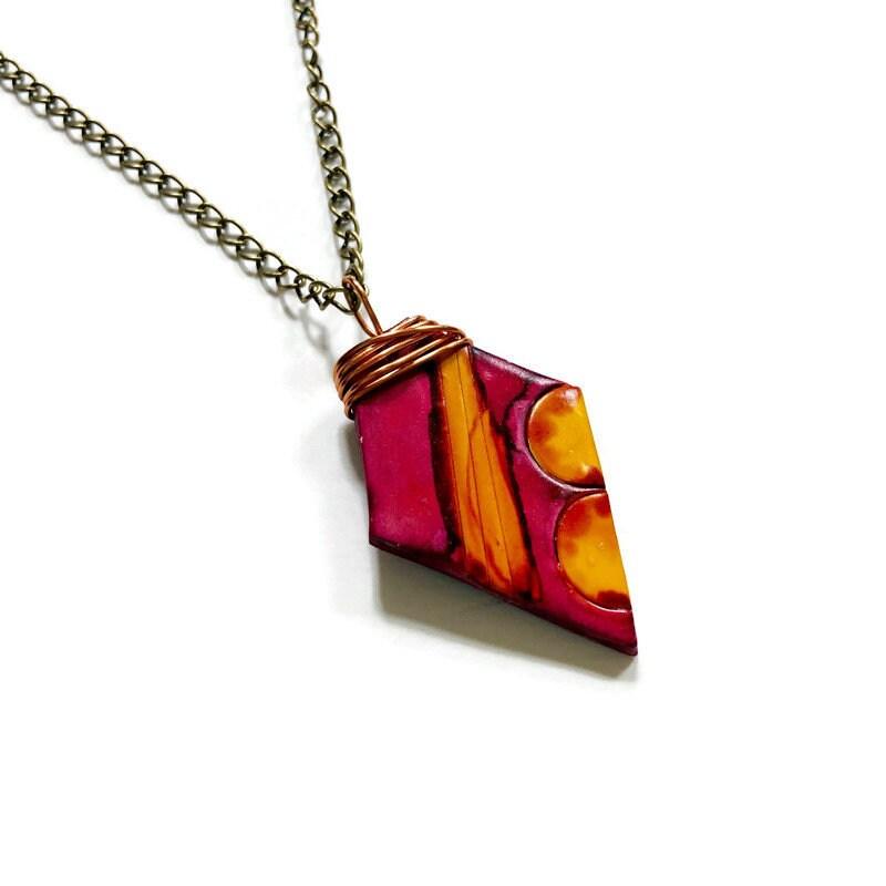 Artisan Painted Pendant in Maroon & Mustard Yellow