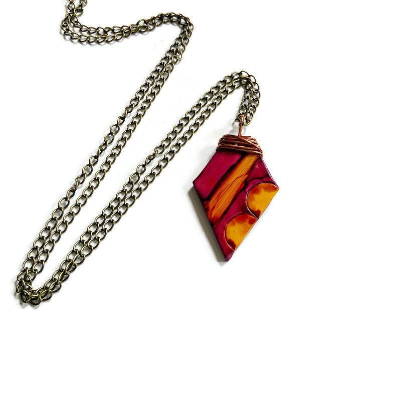 Artisan Painted Pendant in Maroon & Mustard Yellow