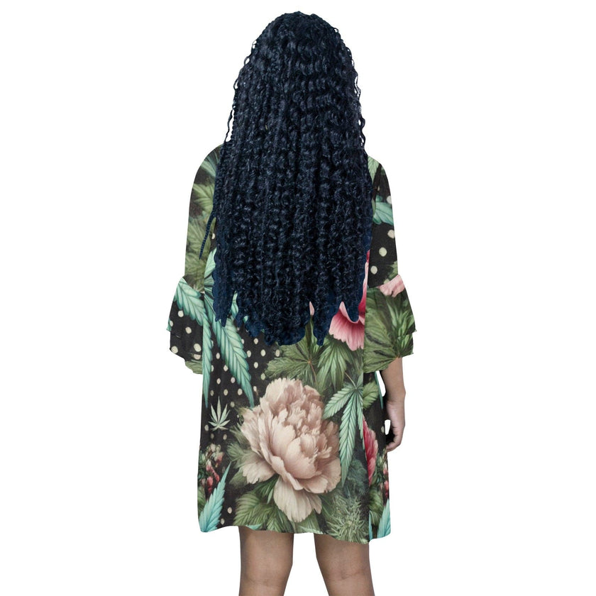 Peony & Pot Half Sleeve Mini Dress