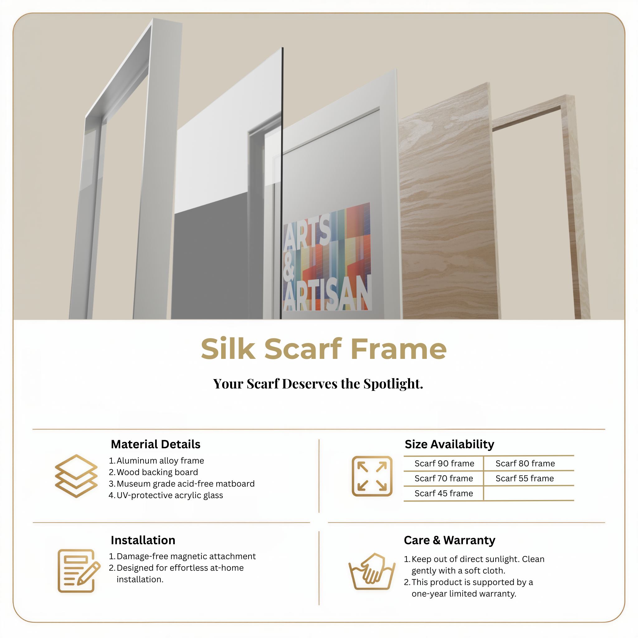 Scarf 90 | Scarf Frame in White | Hermès Scarf Frame | Silk Scarf Frame