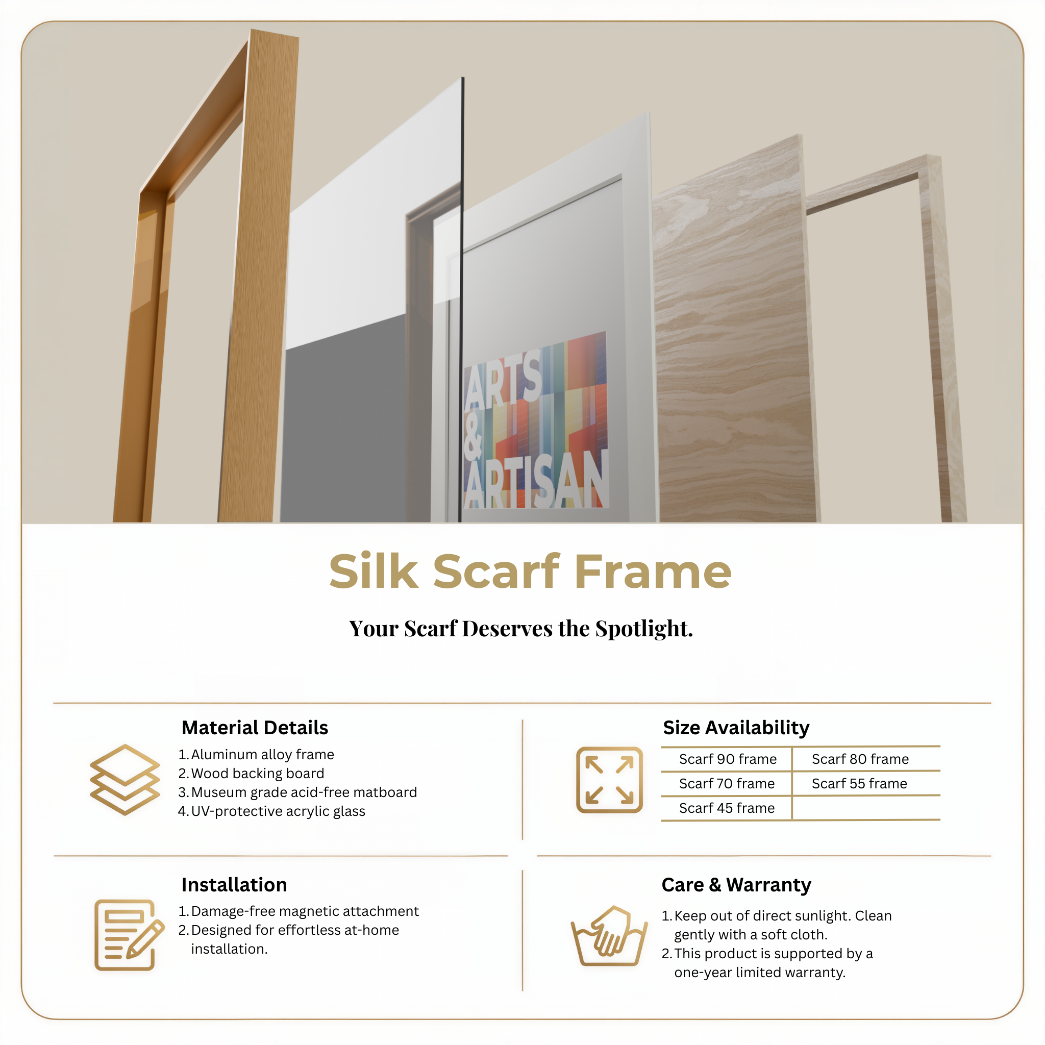 Scarf 70 | Scarf Frame in Gold | Hermès Scarf Frame | Silk Scarf Frame