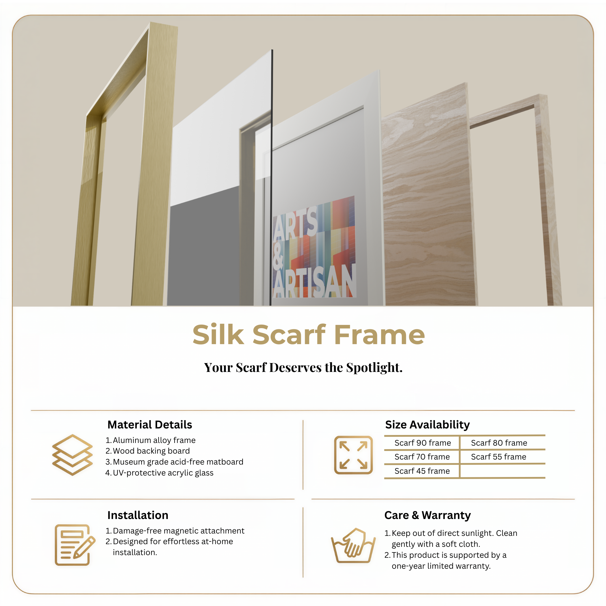 Scarf 90 | Scarf Frame in Gold | Hermès Scarf Frame | Silk Scarf Frame