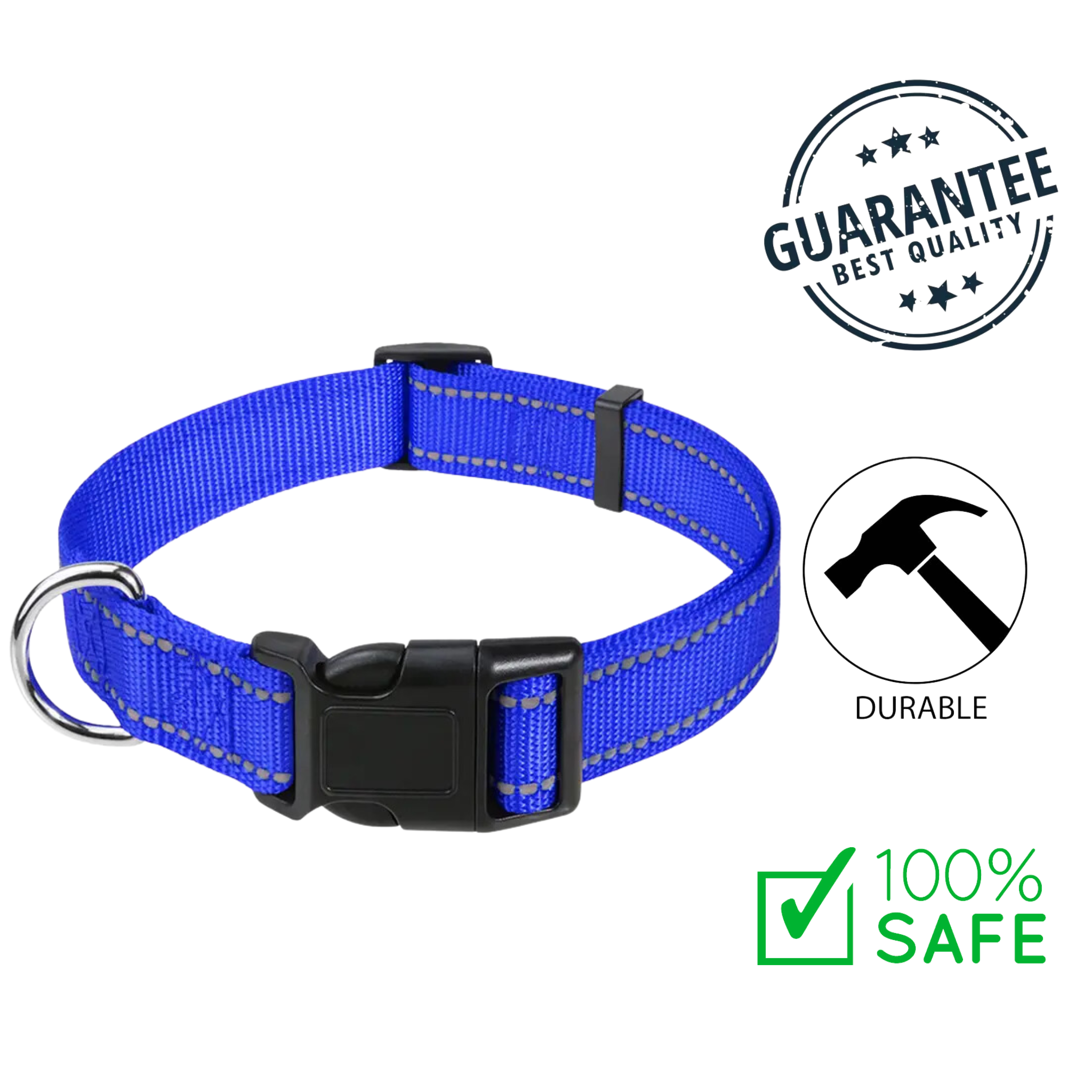 Ashario Pets - Reflective Adjustable Nylon Dog Collar - Small
