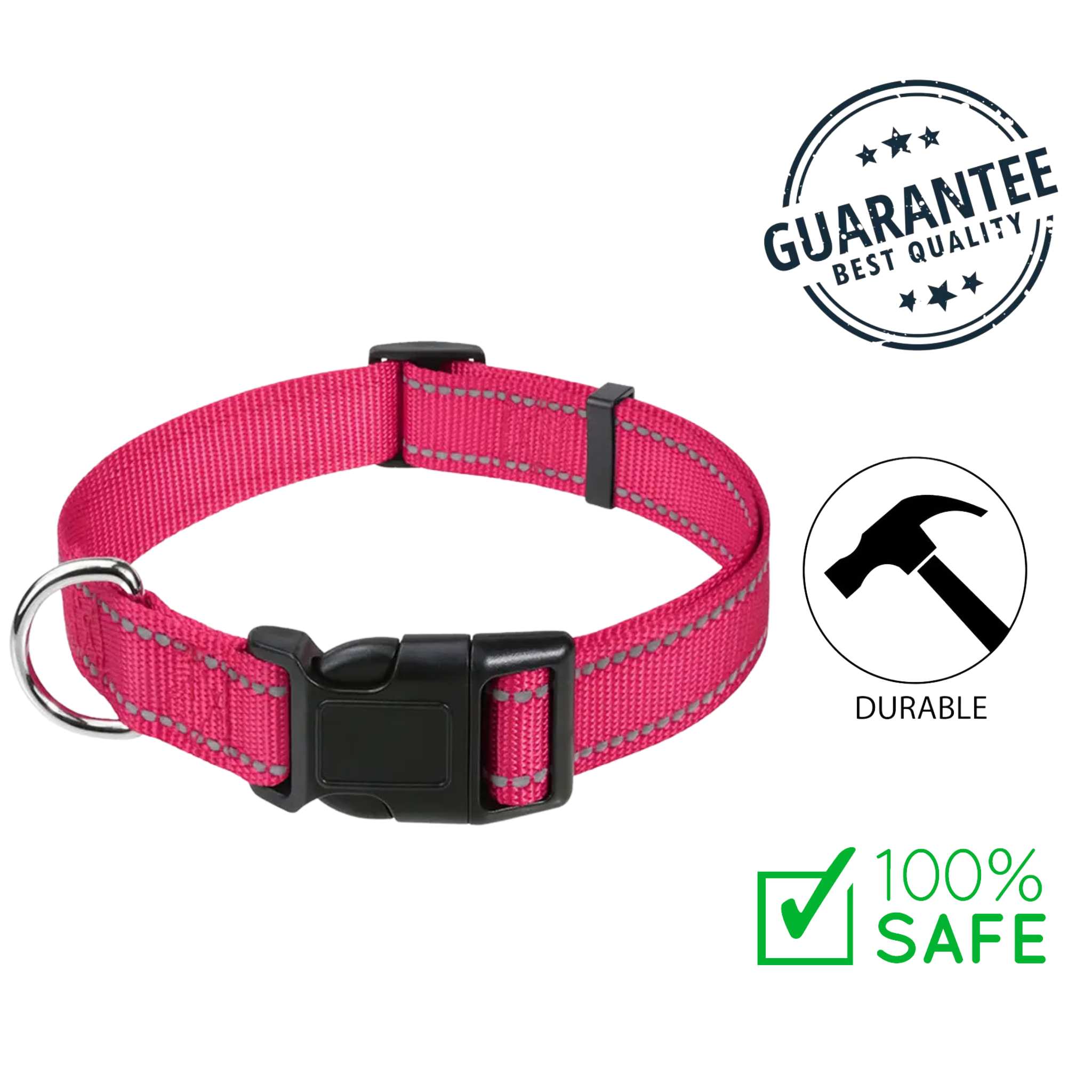 Ashario Pets - Reflective Adjustable Nylon Dog Collar - Small