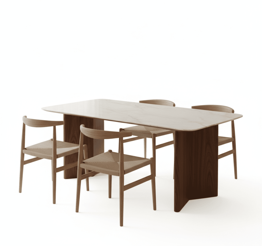 Ashton Walnut and Marble Dining Table