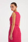 Strap Tweed Crop Blouse - Fuchsia
