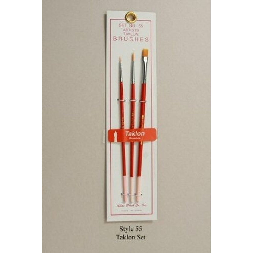 Atlas Brush Company No. 55 Artists Taklon Brushes Set of 3