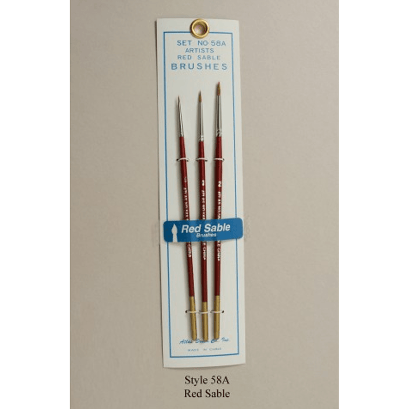 Atlas Brush Company No. 58 Artists Red Sable Brushes Set of 3 (1, 3, 5)