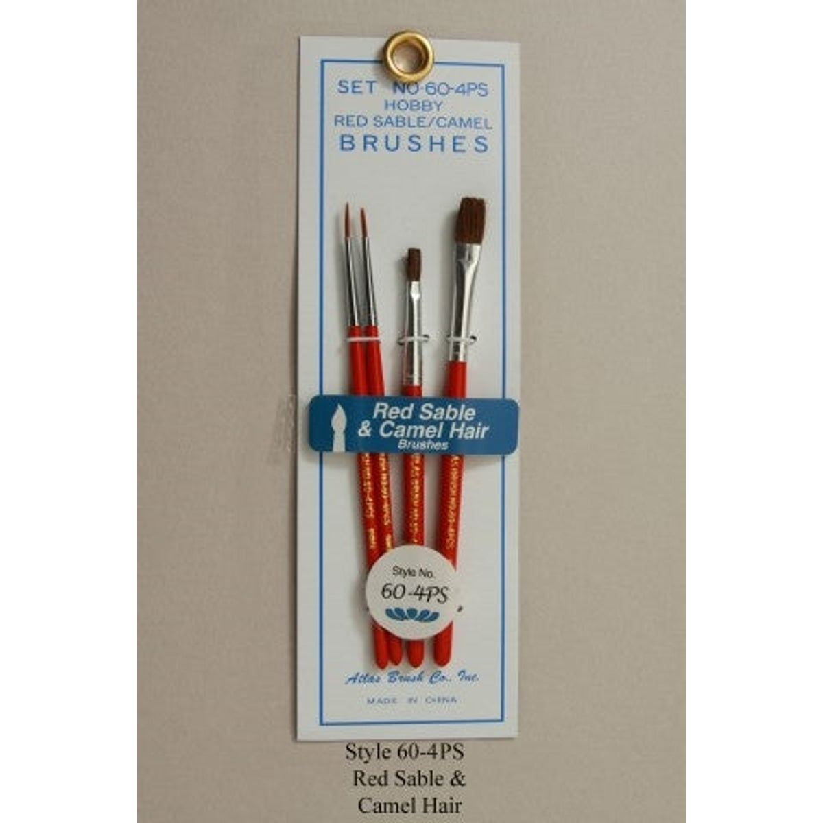 Atlas Brush Company No. 60-4PS Hobby Red Sable/Camel Hair Brushes Set of 4
