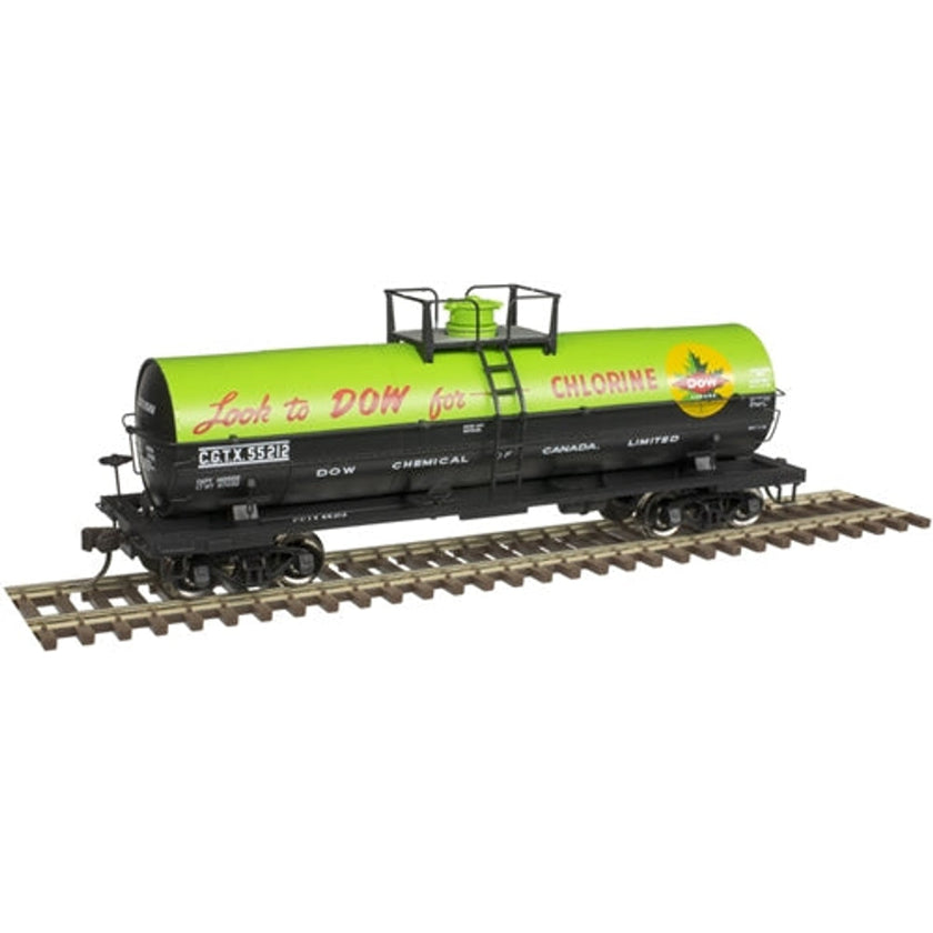 Atlas Master Line 20005482 HO 11,000-Gallon Tank Car No Platform Dow Canada CGTX #55212 Green Black Red Chlorine NIB RTR