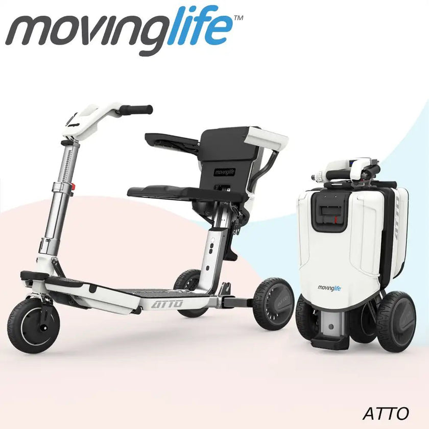 Moving Life ATTO Mobility Scooter with Cushion & Mobile Holder | Foldable Travel Scooter Bundle Canada