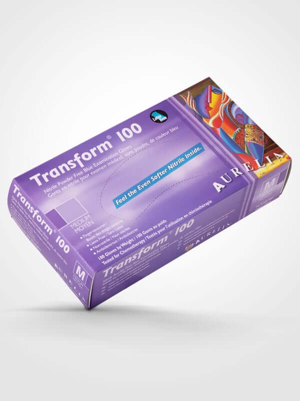 Aurelia - Transform Blue Nitril Medium Gloves 100 PF 3.2 mm