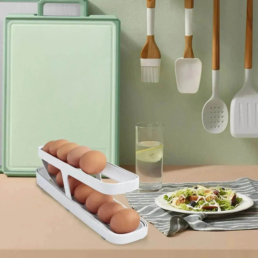 Egg Dispenser For Kitchen Gadgets - Automatic Scrolling Egg Rack Holder Storage - Box Egg Basket Container Organizer Rolldown Refrigerator,